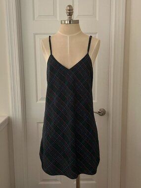 JO INTIMATES green plaid slip dress with adjustable straps